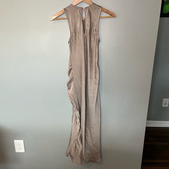 Revolve x House of Harlow 1960 Ruched Satin Dress - Taupe - Picture 3 of 9